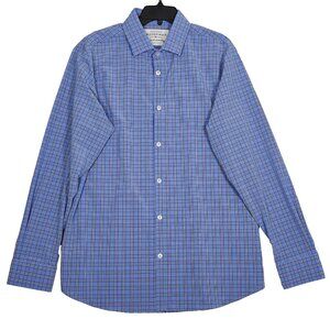 Mizzen Main Leeward Collection Shirt Mens XL Trim Fit Blue Plaid Performance USA